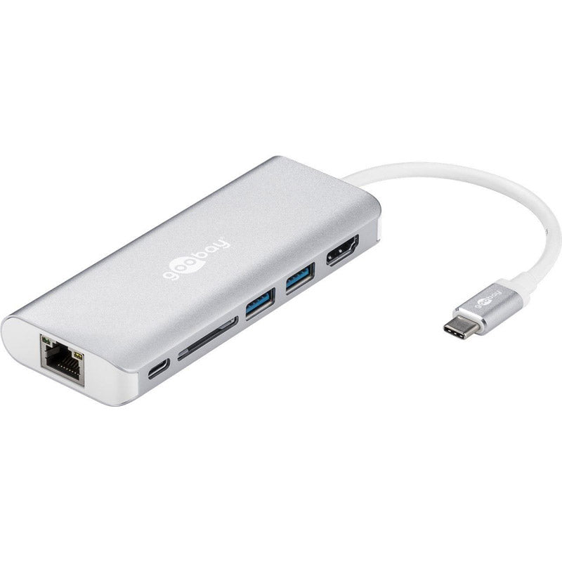 GOOBAY USB-C / RJ45 + HDMI + 2xUSB 3.0 + USB-C + SD srebrna priklopna postaja