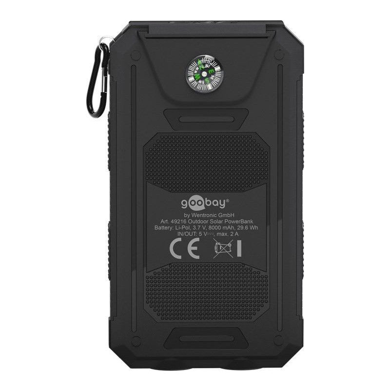 GOOBAY PowerBank 8.0 na sončne celice svetilka 8000 mAh črna prenosna baterija