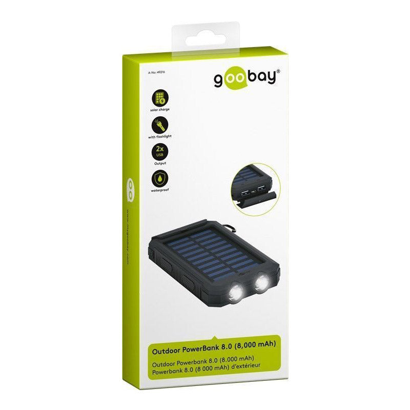 GOOBAY PowerBank 8.0 na sončne celice svetilka 8000 mAh črna prenosna baterija
