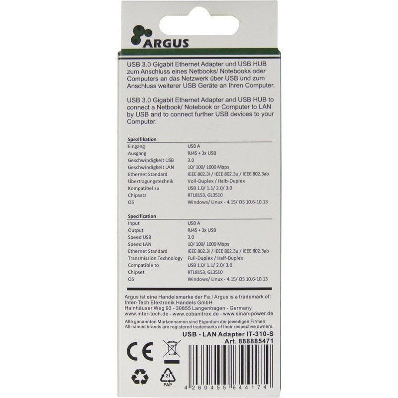 INTER-TECH Argus IT-310-S RJ45/3xUSB3.0 LAN adapter