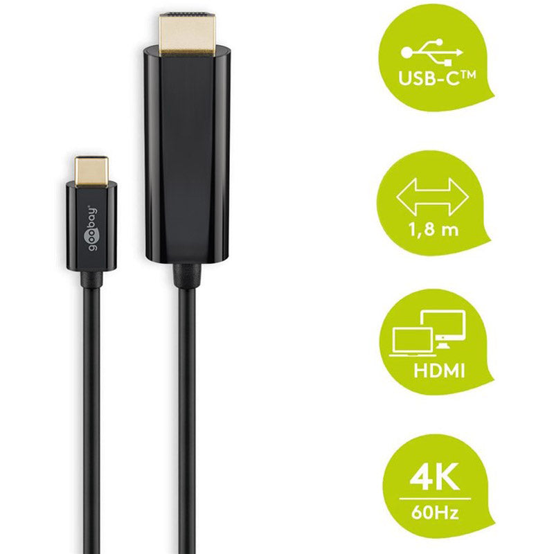 GOOBAY USB-C (M) na HDMI (M) 4K 60Hz 1,8 m črn kabel