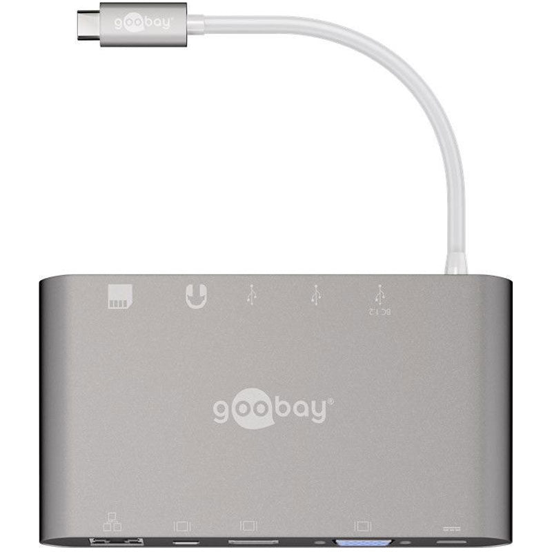 GOOBAY USB-C / RJ45 + HDMI + VGA + miniDP + 3xUSB3.0 + 3,5mm + SD reža srebrna priklopna postaja