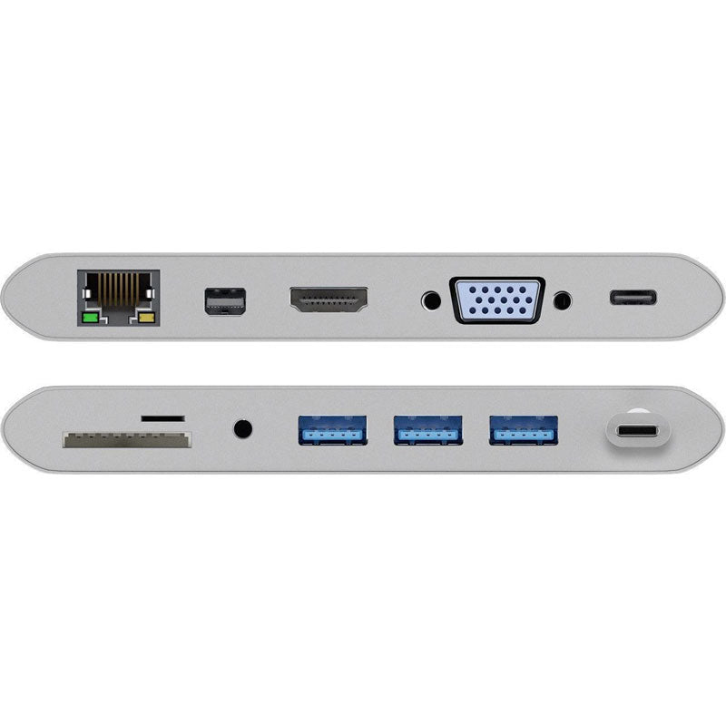 GOOBAY USB-C / RJ45 + HDMI + VGA + miniDP + 3xUSB3.0 + 3,5mm + SD reža srebrna priklopna postaja