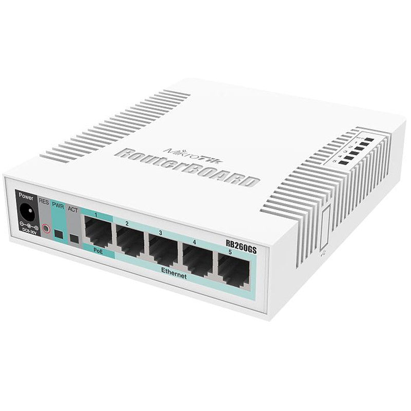 MIKROTIK RB260GS (CSS106-5G-1S) 5-portno 5x gigabitno PoE RJ45 1x SFP+ pametno omrežno stikalo