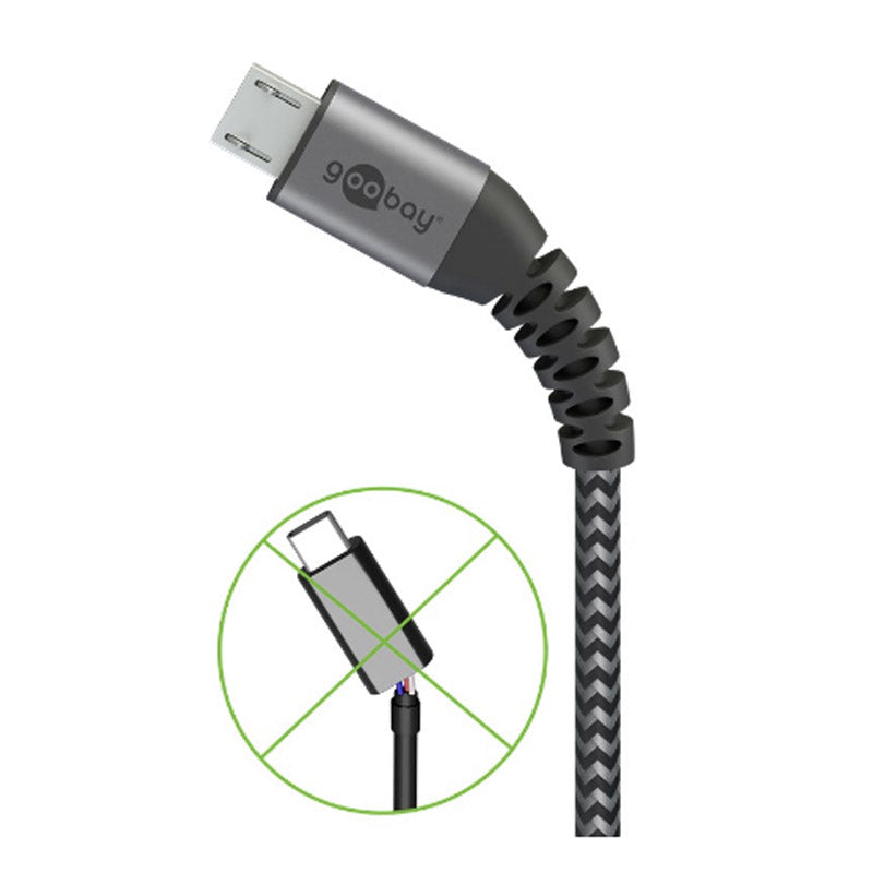GOOBAY micro USB na USB-A 2.0 0,5m priključni kabel s kovinskimi vtiči vesoljsko siva/srebrna