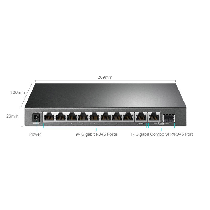 TP-LINK TL-SG1210MPE 10-portno 9x Gigabit (8x PoE+) RJ45 1x Gigabit SFP/RJ45 Combo Easy Smart mrežno stikalo