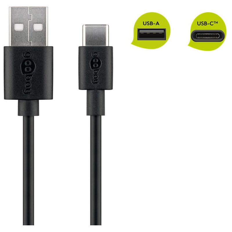GOOBAY USB-C na USB-A 2.0 0,5m črn polnilni in sync kabel