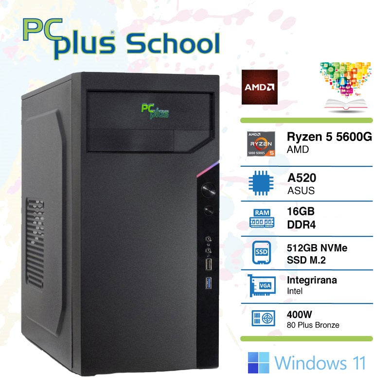 PCPLUS School Ryzen 5 5600G 16 GB 512 GB SSD Windows 11 PRO EDU (samo za izobraževalne ustanove) namizni računalnik