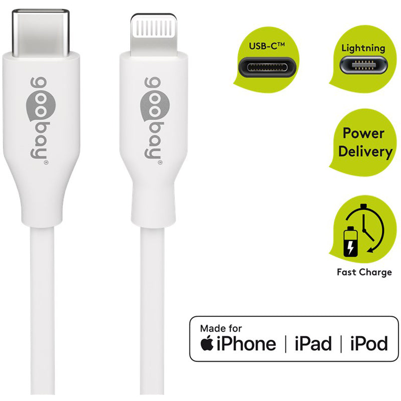 GOOBAY USB-C na Apple (Lightning) 1m 87W beli napajalni in sync MFi kabel