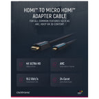 CLICKTRONIC High Speed ​​HDMI (M) na micro HDMI (M) 1.4 4K 30Hz 2m z Ethernet pozlačen črn kabel