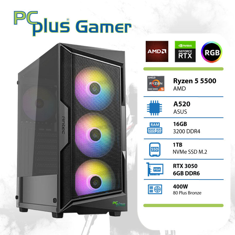 PCPLUS Gamer Ryzen 5 5500 16GB 1TB SSD RTX 3050 6GB igralni namizni računalnik