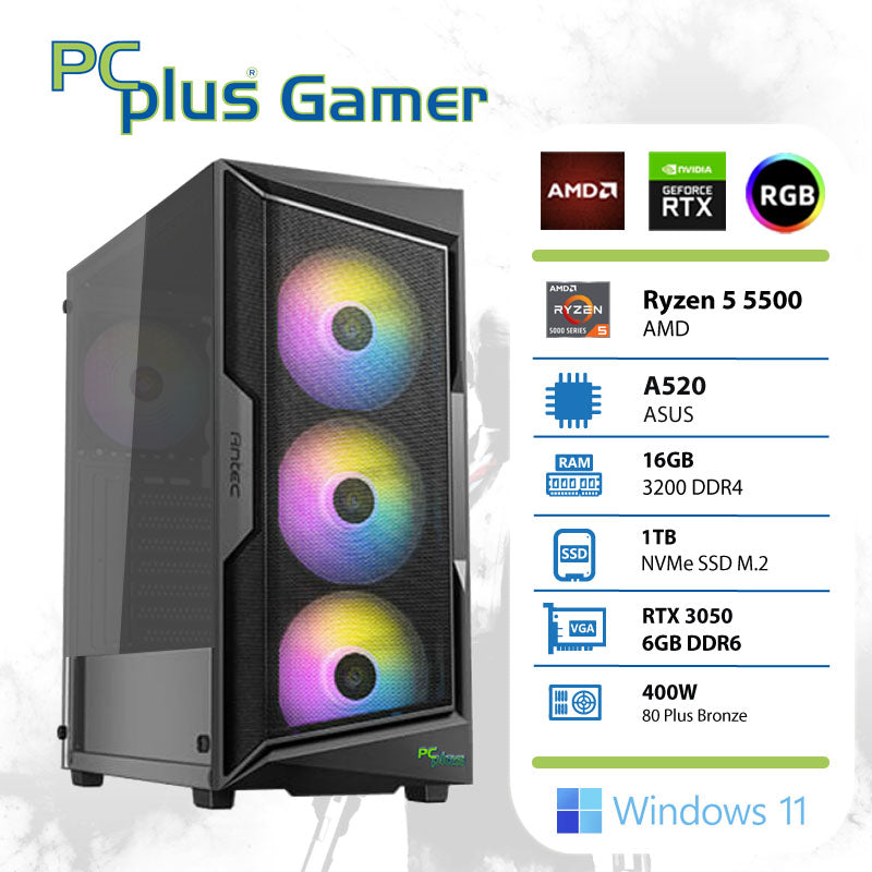 PCPLUS Gamer Ryzen 5 5500 16 GB 1 TB SSD RTX 3050 6 GB Windows 11 igralni namizni računalnik