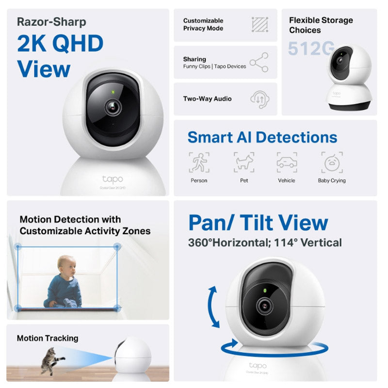 TP-LINK Tapo C220 dnevna/nočna Pan/Tilt QHD Wi-Fi bela nadzorna kamera