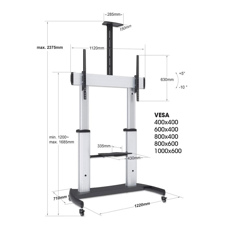 MANHATTAN 60" to 100" 100KG monitor multi-purpose trolley cart stand