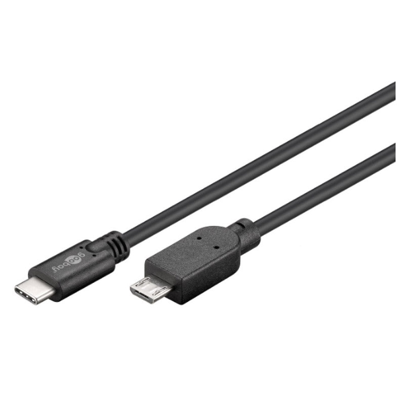 GOOBAY microUSB (Type B) na USB-C 1m črn prenos podatkov polnilni kabel