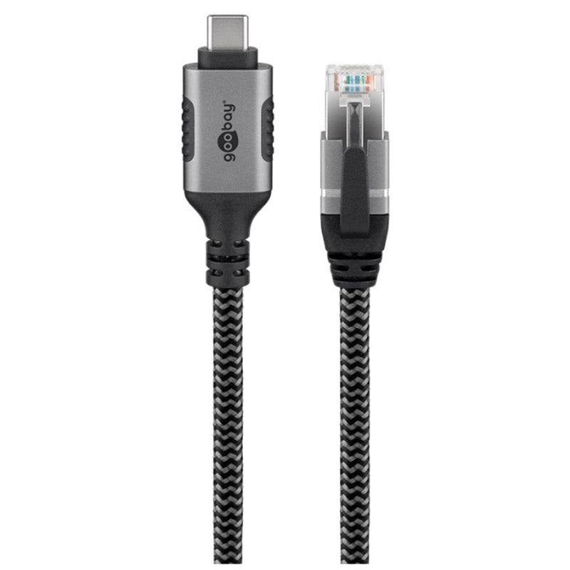 GOOBAY USB-C 3.1 na RJ45 2m CAT 6 črn/siv mrežni povezovalni kabel