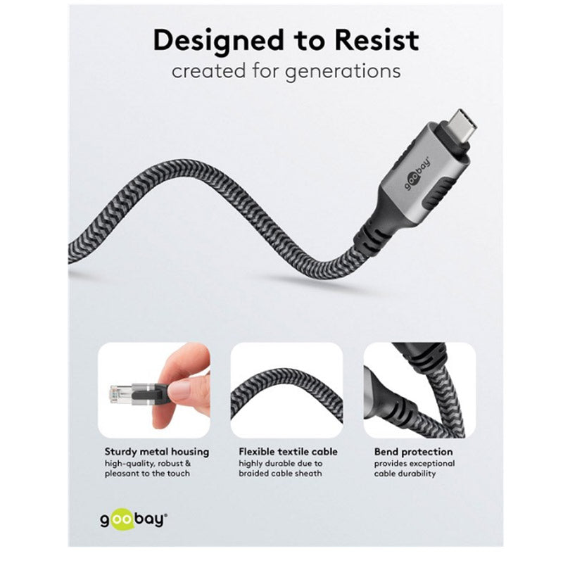 GOOBAY USB-C 3.1 na RJ45 2m CAT 6 črn/siv mrežni povezovalni kabel