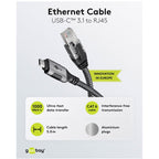 GOOBAY USB-C 3.1 na RJ45 5m CAT 6 črn/siv mrežni povezovalni kabel