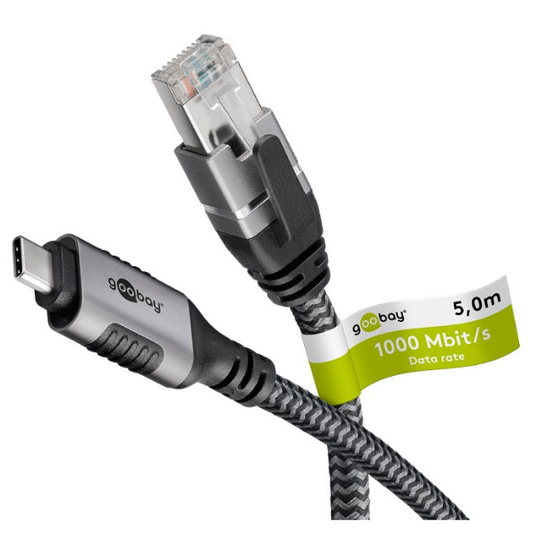 GOOBAY USB-C 3.1 na RJ45 5m CAT 6 črn/siv mrežni povezovalni kabel