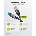 GOOBAY USB-A 3.0 na RJ45 2m CAT 6 črn/siv mrežni povezovalni kabel