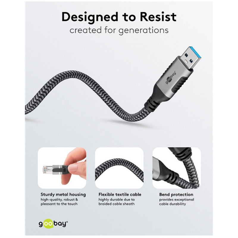 GOOBAY USB-A 3.0 na RJ45 2m CAT 6 črn/siv mrežni povezovalni kabel