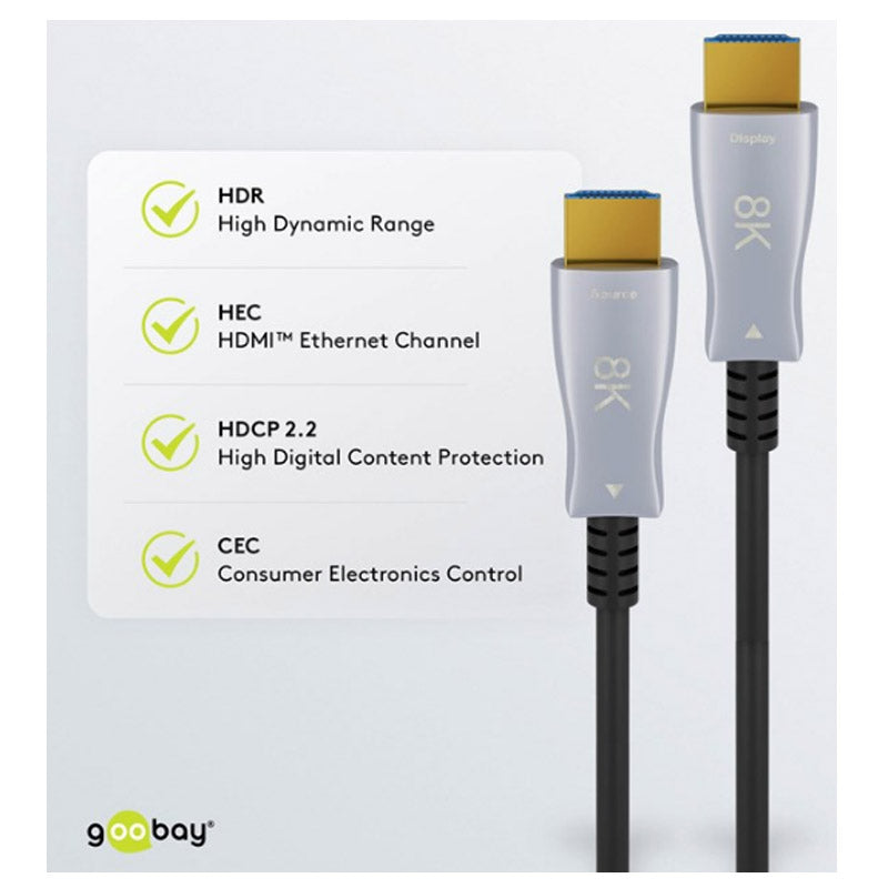 GOOBAY Optical Hybrid High Speed ​​HDMI (M/M) 2.0 4K 60Hz 50m z Ethernet AOC pozlačen črn Optični Hibridni kabel
