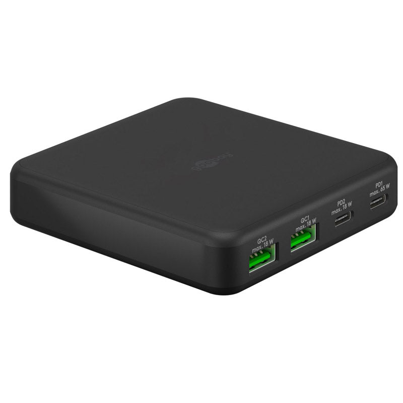 GOOBAY 2x USB-C + 2x USB-A GaN 5V 65W črni polnilec