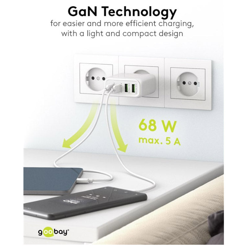 GOOBAY 2x USB-C + 2x USB-A 5V 68W beli hitri polnilec