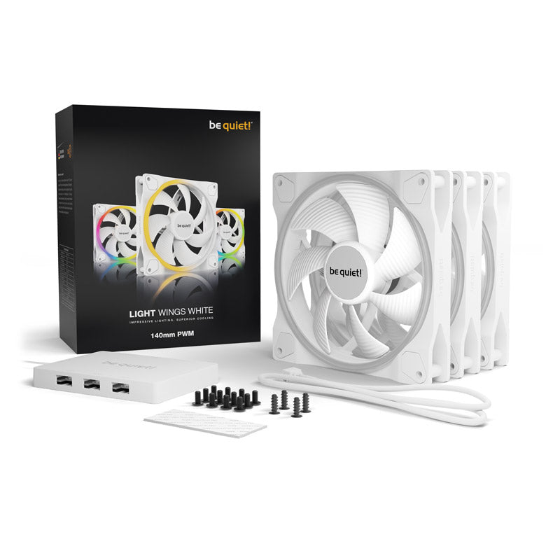 BE QUIET! LIGHT WINGS White (BL102) trojno pakiranje RGB 140mm 4-pin PWM beli ventilator