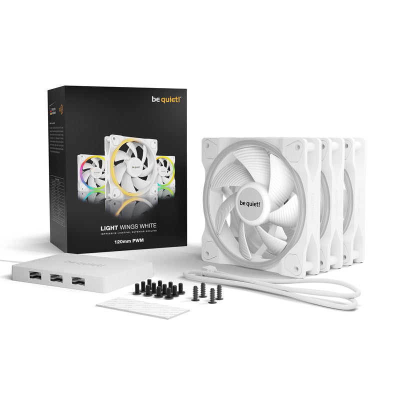 BE QUIET! LIGHT WINGS White (BL100) trojno pakiranje RGB 120 mm 4-pin PWM beli ventilator
