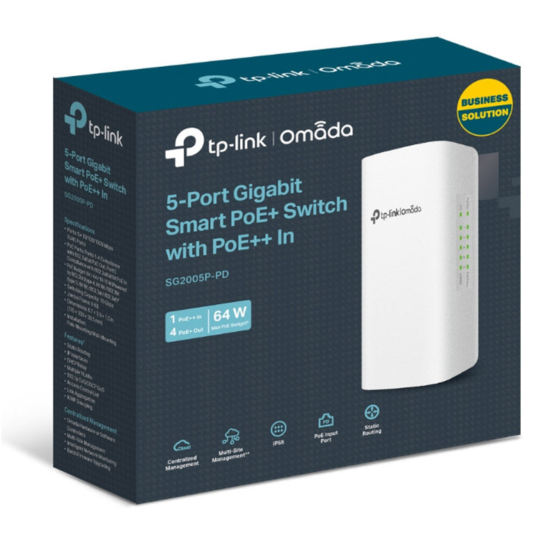 TP-LINK Omada SG2005P-PD 5-vratno gigabitno (4xPoE+) pametno mrežno stikalo RJ45 za zunanjo uporabo