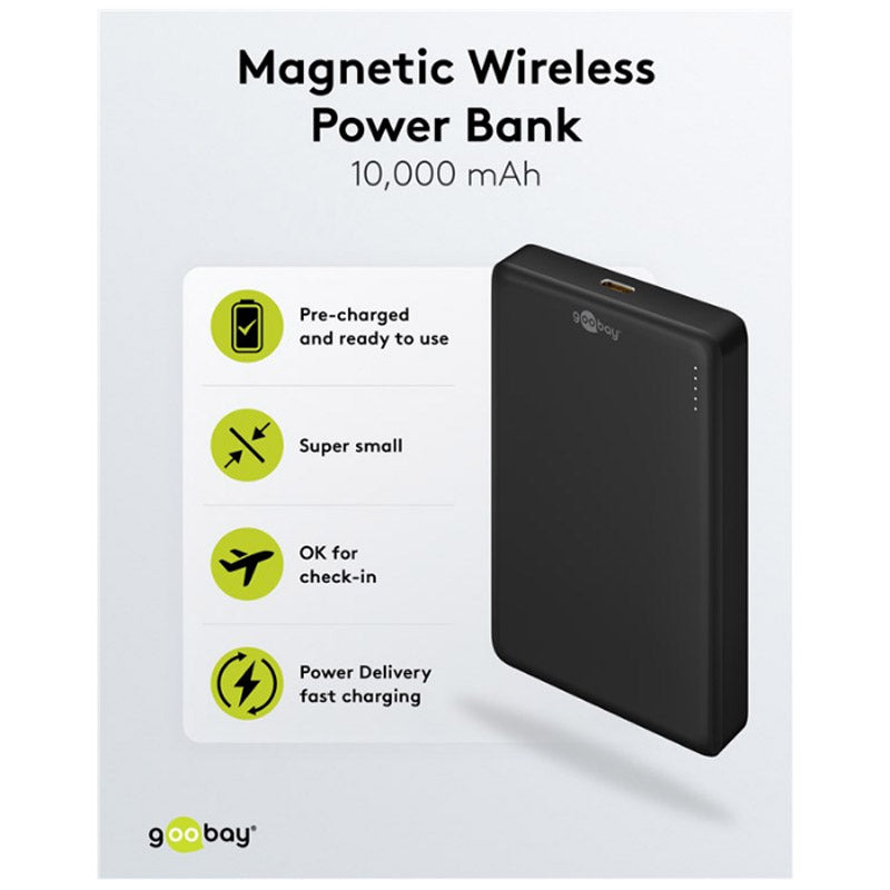 GOOBAY Magnetic Wireless PowerBank 10.000 mAh črna brezžična prenosna baterija