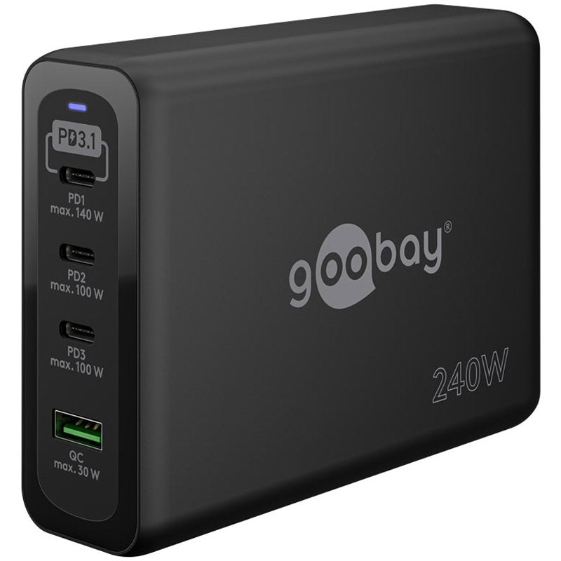 GOOBAY USB-C PD GaN Večvratni 240W 4-vratni GaN USB-C/USB-A črni polnilec