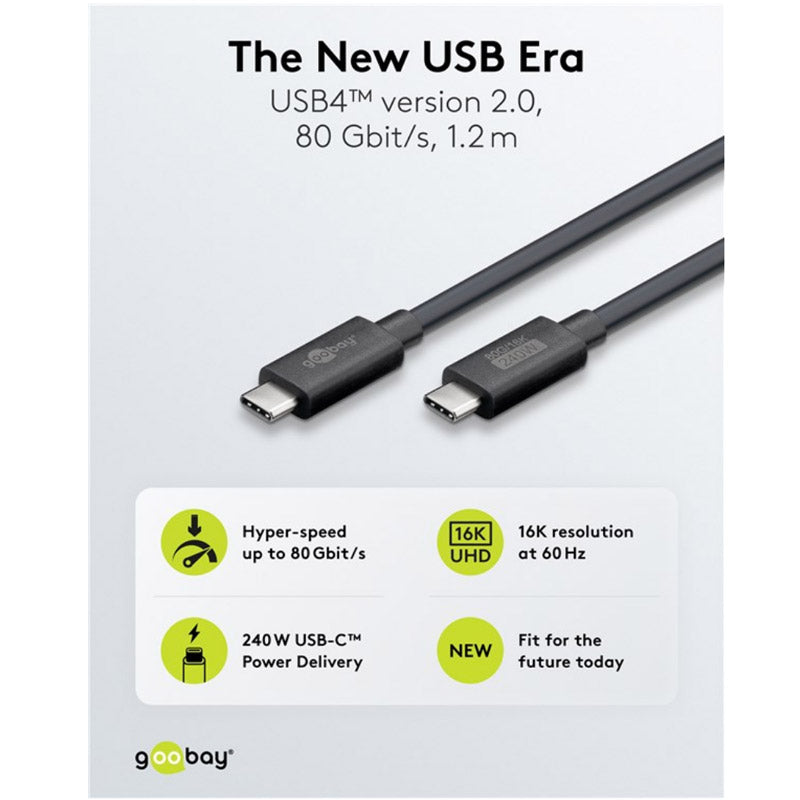 GOOBAY USB-C na USB-C 240W USB4 80Gbit/s 1,2m črn napajalni podatkovni kabel