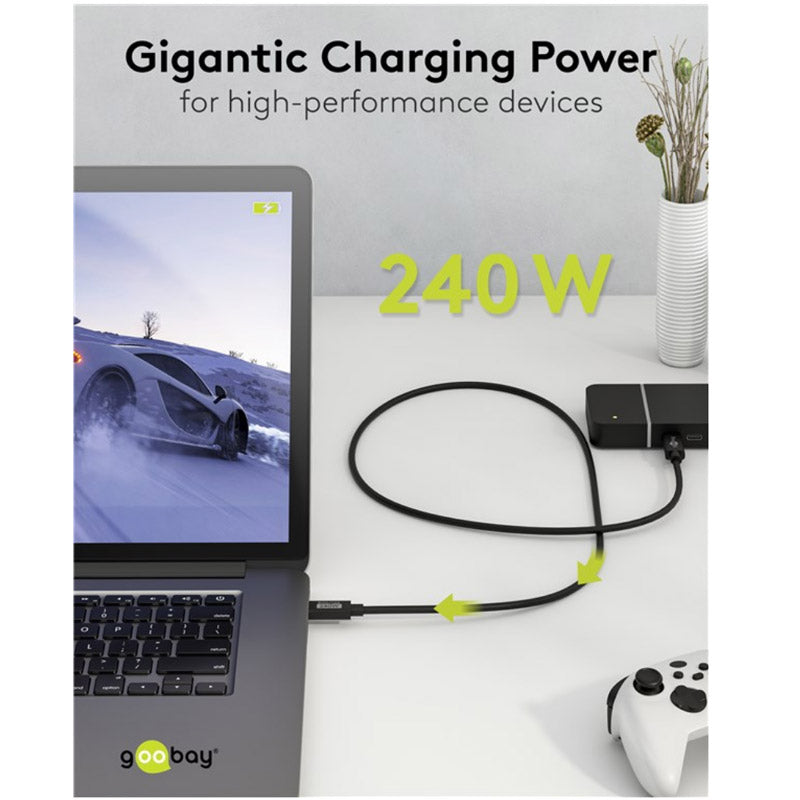 GOOBAY USB-C na USB-C 240W USB4 80Gbit/s 1,2m črn napajalni podatkovni kabel