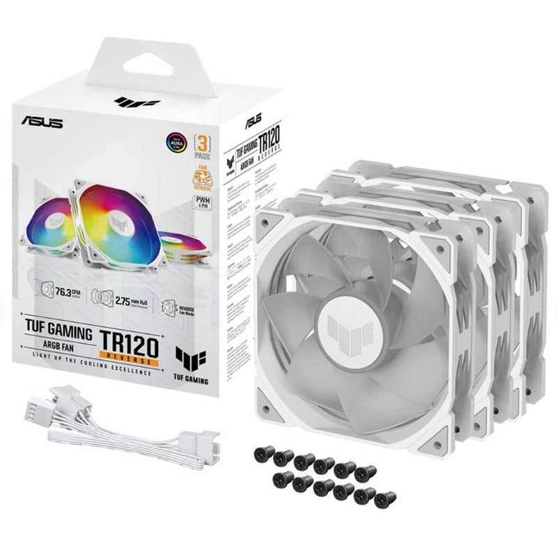 ASUS TUF Gaming TR120 Reverse ARGB 120 mm PWM 3x beli ventilatorji
