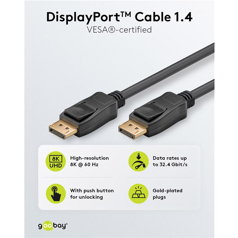 GOOBAY DisplayPort 1.4 (M/M) 1m 8K certificiran 32,4 Gbit/s kabel