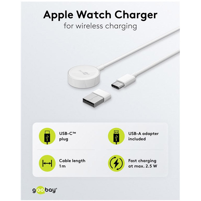 GOOBAY Apple Watch Charger USB-C/USB-A 5V 2,5W beli polnilec