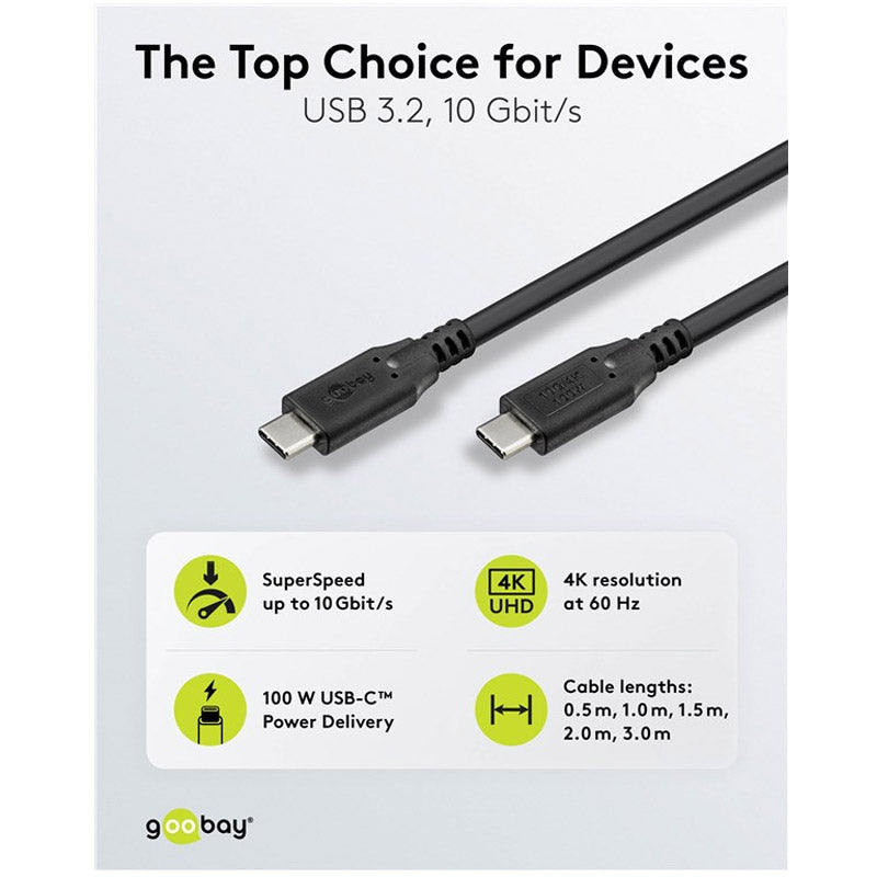GOOBAY USB-C na USB-C 100W 10Gbit/s 3m črn napajalni podatkovni kabel