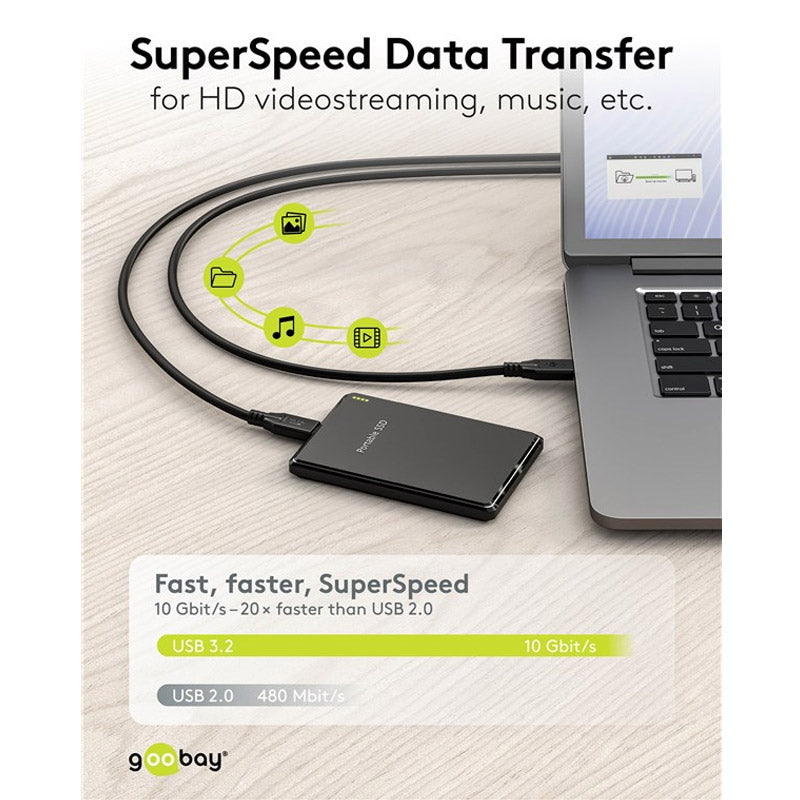 GOOBAY USB-C na USB-C 100W 10Gbit/s 3m črn napajalni podatkovni kabel