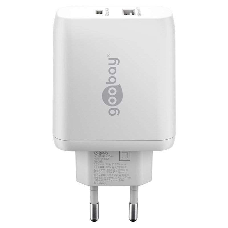 GOOBAY USB-C + USB-A 5V 45W beli hitri polnilec