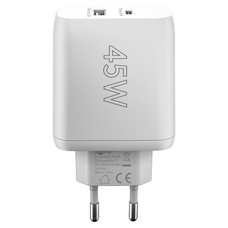 GOOBAY USB-C + USB-A 5V 45W beli hitri polnilec