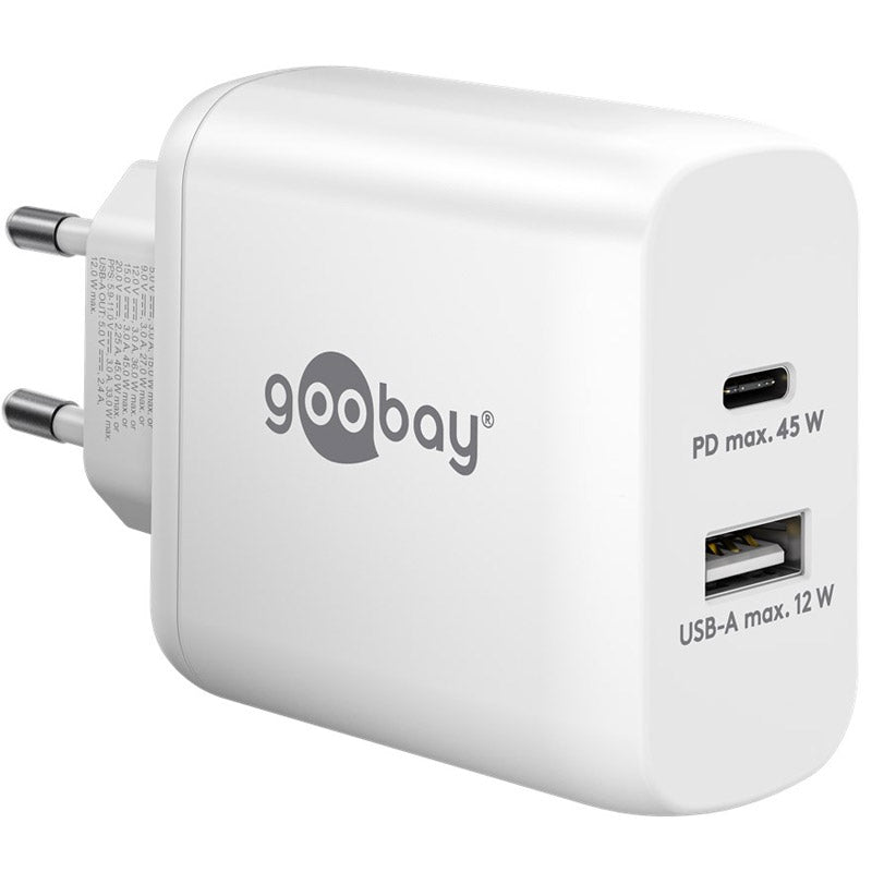 GOOBAY USB-C + USB-A 5V 45W beli hitri polnilec
