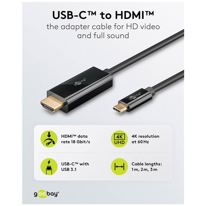 GOOBAY USB-C (M) na HDMI (M) 4K 60Hz 18 Gbit/s 3m črn kabel