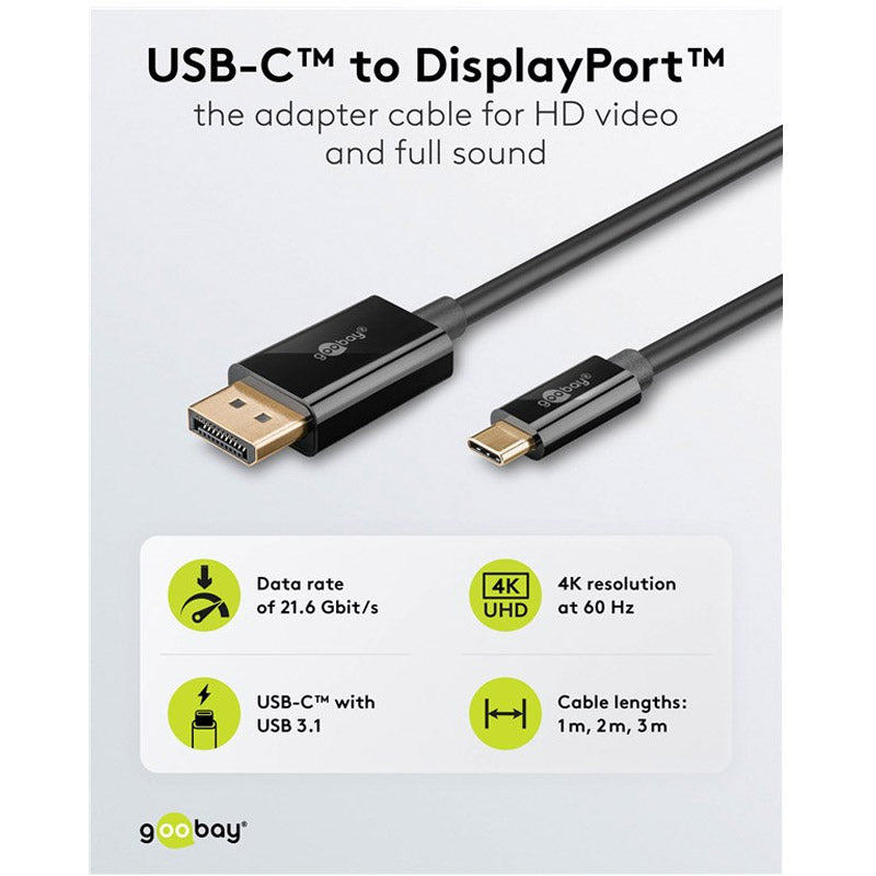 GOOBAY USB-C (M) na DisplayPort (M) 4k 60Hz 3m črn kabel