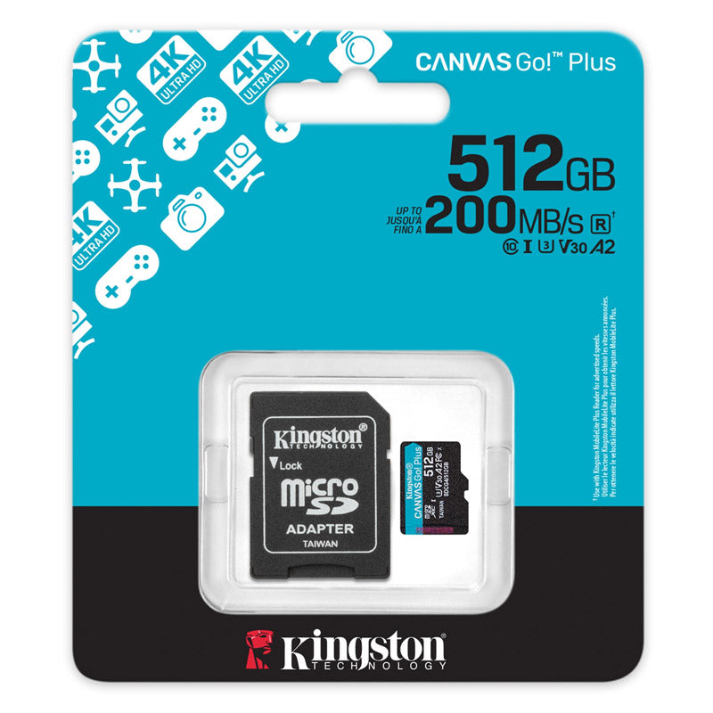 KINGSTON Canvas Go! Plus microSD 512GB razred 10 UHS-I U3 V30 A2 SD adapter SDCG4/512GB pomnilniška kartica