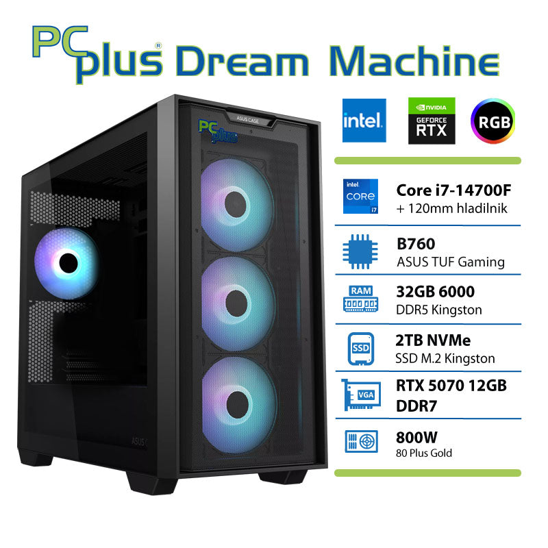 PCPLUS Dream Machine i7 14700F 32GB 2TB SSD RTX 5070 12GB igralni namizni računalnik