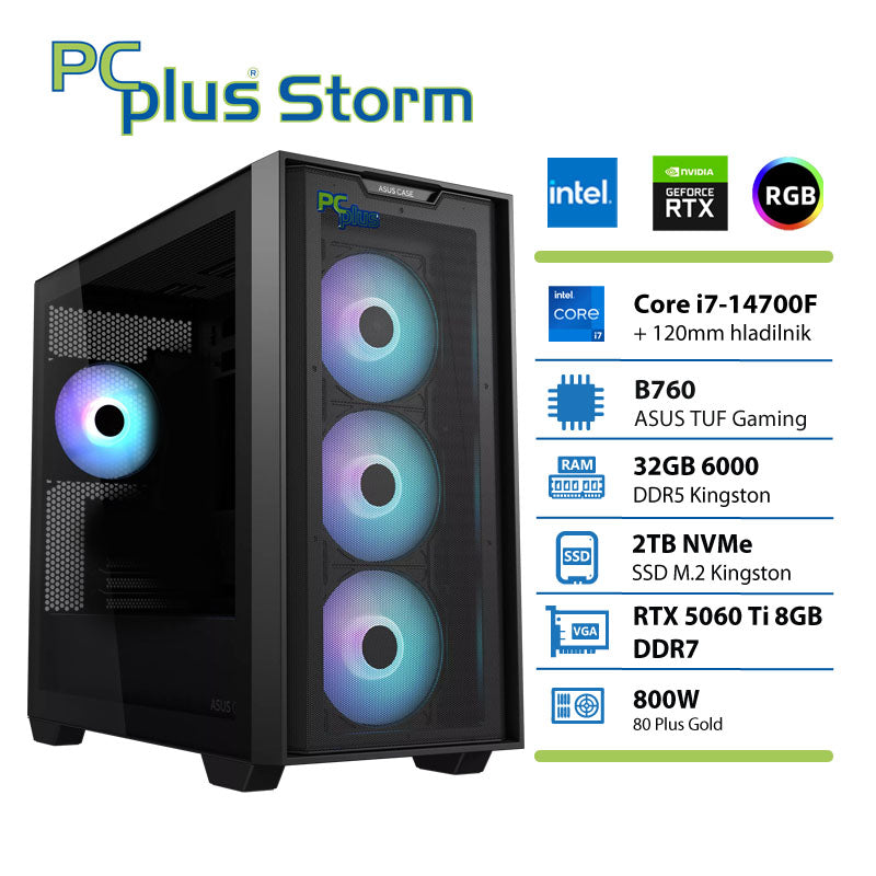 PCPLUS Storm i7-14700F 32GB 2TB SSD RTX 5060Ti 8GB gaming namizni računalnik