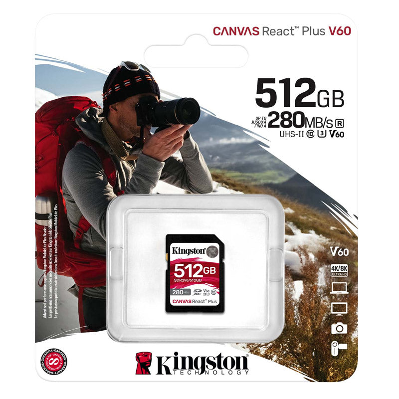 KINGSTON Canvas React Plus V60 SD 512GB Class10 UHS-II SDR2V6/512GB spominska kartica