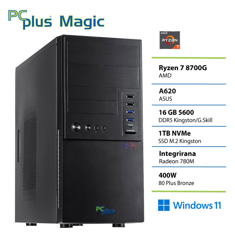 PCPLUS Magic Ryzen 7 8700G 16GB 1TB SSD Windows 11 Home namizni računalnik